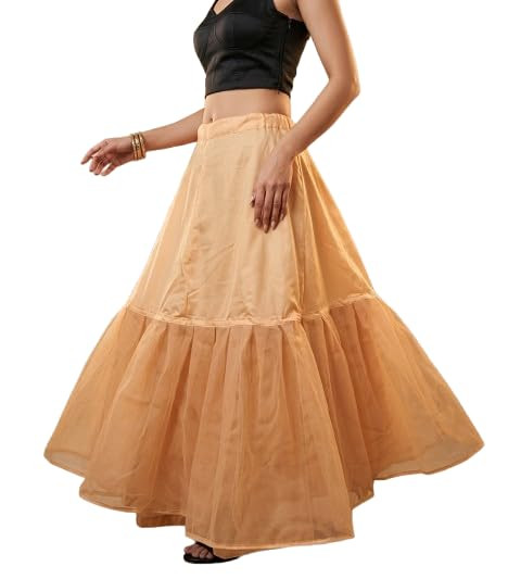 Women Cotton Blend Cancan Hoop Less Underskirt Petticoat Wedding Crinoline Volume Extension for Lehenga, Gown and Floor Length Skirt Free Size Waist with Adjustable Length Skin Color