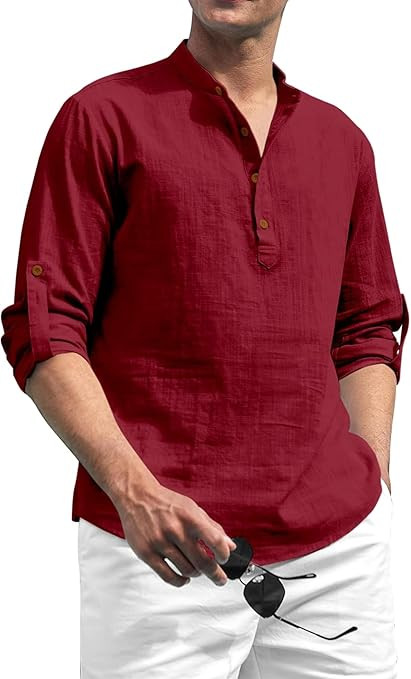 Zombom Cotton Polyester Blend Solid Casual Regular Fit Mandarin/Chinese Collor Short Kurta for Men