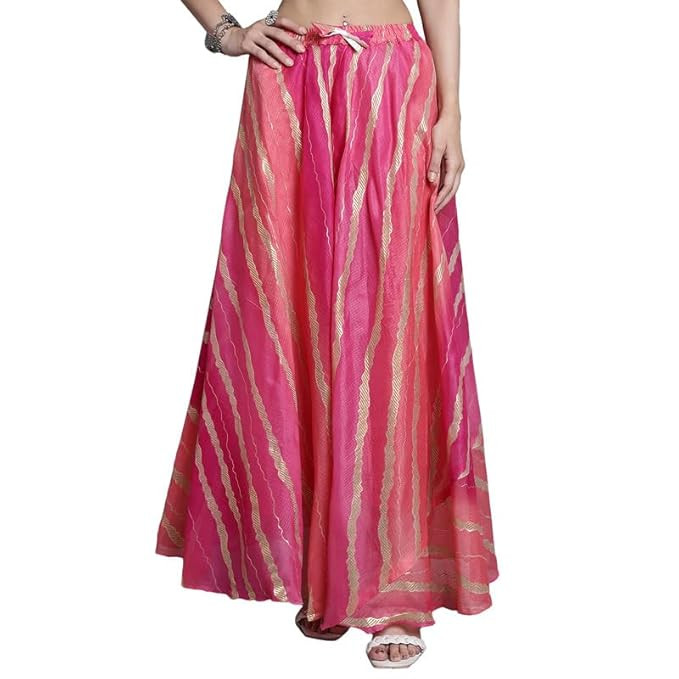 JABAMA Women Cotton Striped Flared Skirt for Casual, Party or Ethnic Wear