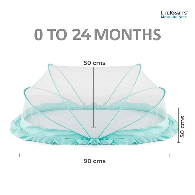 LifeKrafts Foldable Baby Mosquito Net, Bottomless Net for Safe & Easy Use | Ensures Your Baby's Safe Sleep 90 x 50 x 50cms, for Newborns & Infants (0 to 24 Months) - Ocean Green