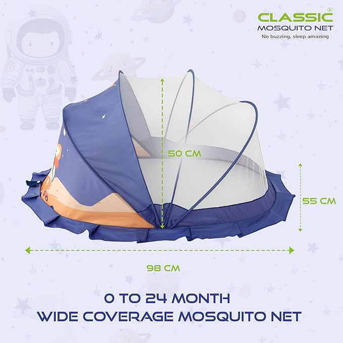 Classic Mosquito Net for Baby | Teddy Bear Print | Bottomless Net for Infants, for Safe & Easy Use | Ensures Your Baby's Safe Sleep | 98cmX55cmX50cm (0 to 24 Months) - Cream