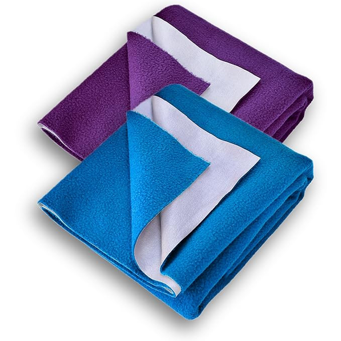 Pack of 2 Waterproof Dry Sheet Under Pad for Baby, Washable Fleece Absorbent Bed Protector Sheet, for Diaper Changing, Period Use, Urine Leak, Elderly Care | Nursing & Sofa