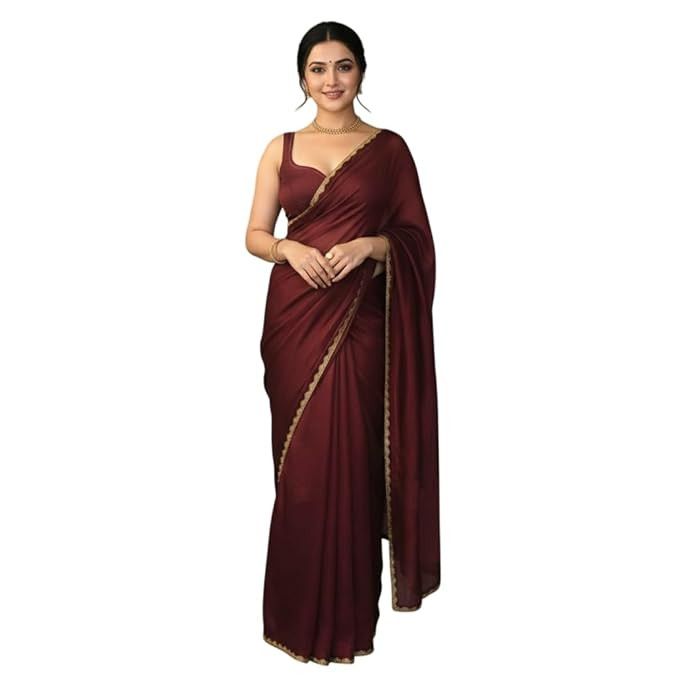 LADY SHOPI Women's Chiffon Solid Saree Fendy-GEM