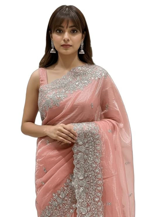 Glory Sarees Women’s Net Sequence Zari Embroidery Work Saree With Blouse Piece (LF833_Parent)