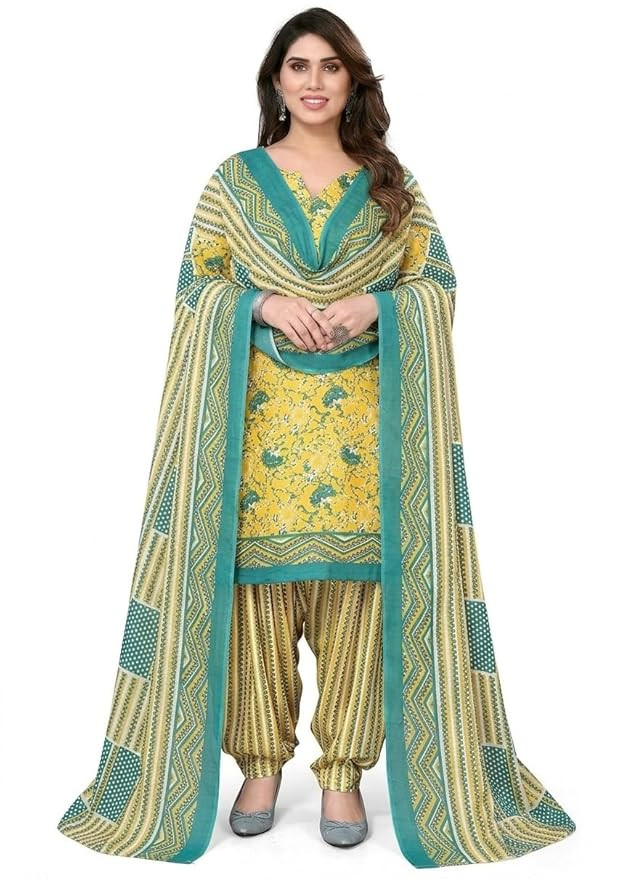 Printed Cotton Dress Material, Beige and Maroon, Patiala Salwar Suit Unstitched Fabric with Dupatta