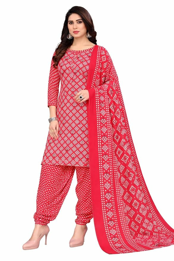 Printed Cotton Dress Material, Beige and Maroon, Patiala Salwar Suit Unstitched Fabric with Dupatta