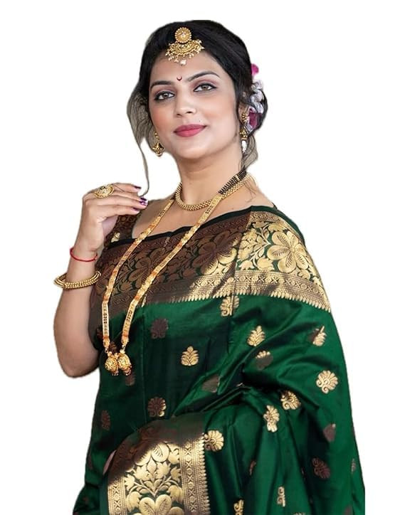 C J Enterprise Women's Pure Soft Silk Saree With Blouse Piece For Wedding