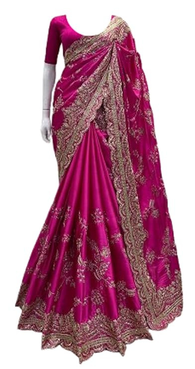 Saree Women's And Girls Pure Soft Rangoli Fabric With C_pallu Embroidery Sequins Cording Work And Dori And Zari Work Red Saree