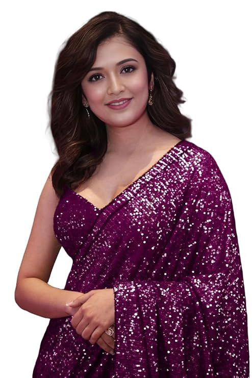 Women's Heavy Embroidery Sequence Work Georgette Sarees For Women Wedding Bollywood Sarees (Latest-Party-Sequins)