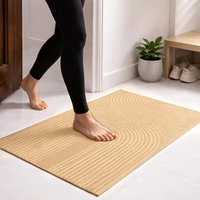 BEAR GRIPS Arcway Front Door Mat Outdoor & Indoor | Modern Designer Door Mat | Anti-Slip TPE Backing | 5 mm Thick, Wear-Resistant & Dust Removal | Textured Geometric Arch Design | Tan | 50 x 80 cm