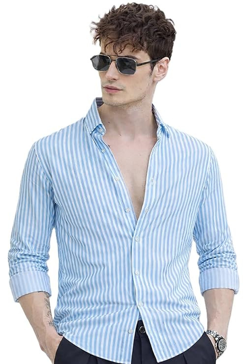 U TURN Men's Casual Printed Striped Stylish Latest Formal Shirt for Men Plus Size Shirt for Men