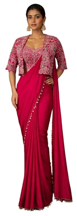 Trending Embroidery Sequence work ready to wear saree with Embroidery Blouse piece Colour saree wedding stylish Pink