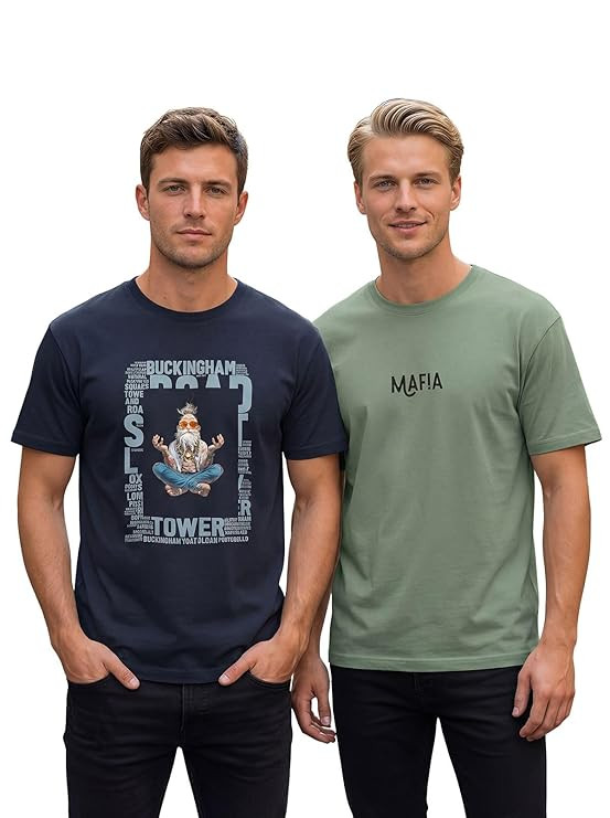 BULLMER Men Graphic Print T-Shirt | Round Neck | Cotton Blend | Half Sleeve |Casual Wear