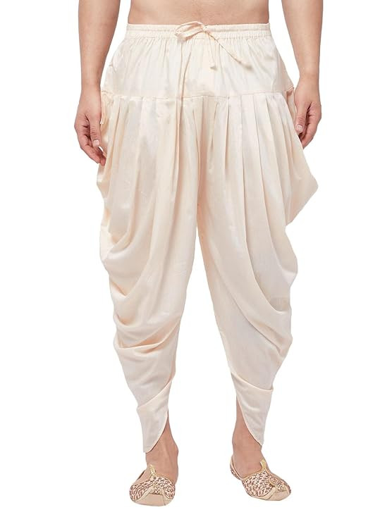 VASTRAMAY Men Cotton Silk Cowl Pattern Patiala Style Dhoti Pant | Easy Wear Ethnic Bottom with Uniform Drapes & Comfortable Fit