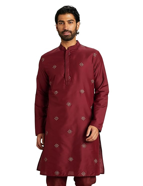 Symbol Men Festive Embellished Long Kurta|Rayon Blend|Regular Fit