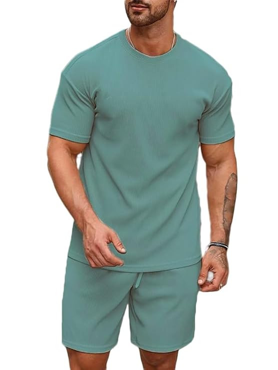 SMOWKLY Men's Premium Cotton Blend Pyjama Set | Stylish Round Neck T-Shirt and Shorts | Casual Night Suit Wear Set for Man | Summer Co-ords Set with Shorts | Comfortable Nightwear & Loungewear