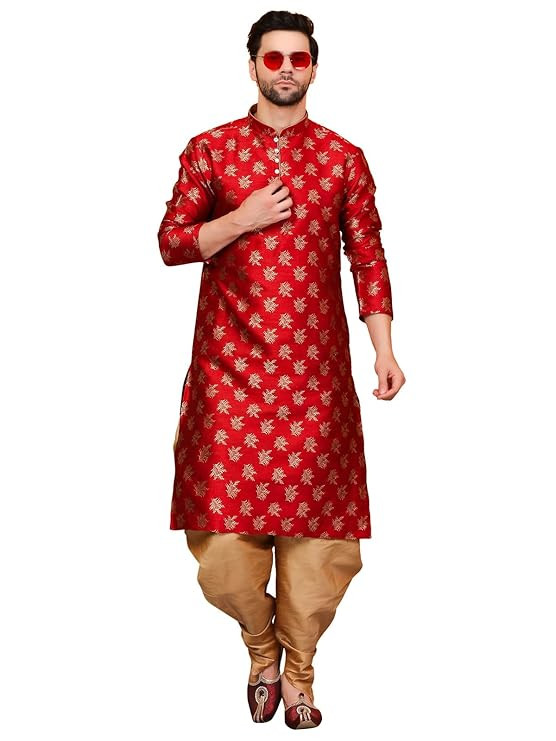 Men Ethnic Gold Leaves 100% pure Jacquard Kurta & Aladdin salwar special for Lohri & New Year, In Panjabi Style