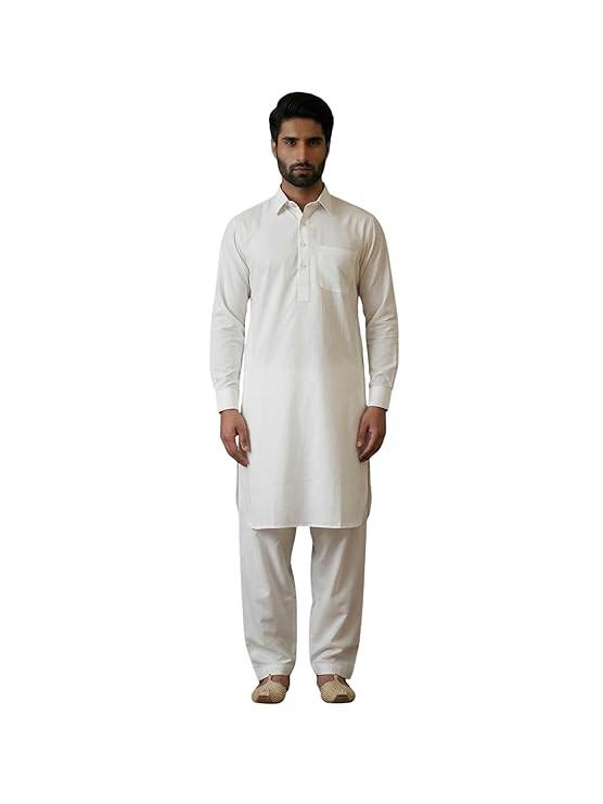 SOJANYA (Since 1958 Men's Soft & Comfortable Cotton Blend Solid Pathani Set-Perfect for Eid & Holi Celebrations
