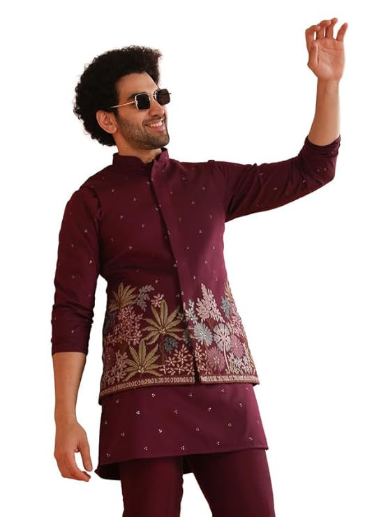 Kisah Men's Silk Blend Embroidered Nehru Jacket Regular Fit | Designer Ethnic Layering | Wedding & Occasion Wear