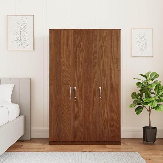 Solimo Medusa Engineered Wood 3 Door Wardrobe (Walnut Finish)