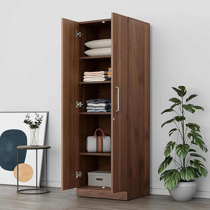 - Solimo 2 Door Wardrobe | Almirah for Clothes Wooden | Wardrobe Organizer for Clothes | Multipurpose Almirah for Storage Bedroom | 60L x 45W x 180H CM | Walnut | DIY