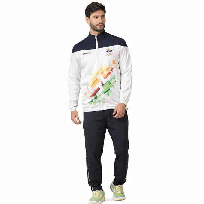 Men’s Khelo India Printed Tracksuit Set | Sports Gymwear for Men | Running | Jogging & Training Activewear | Full Zip Jacket & Track Pants | Comfortable Breathable Fabric