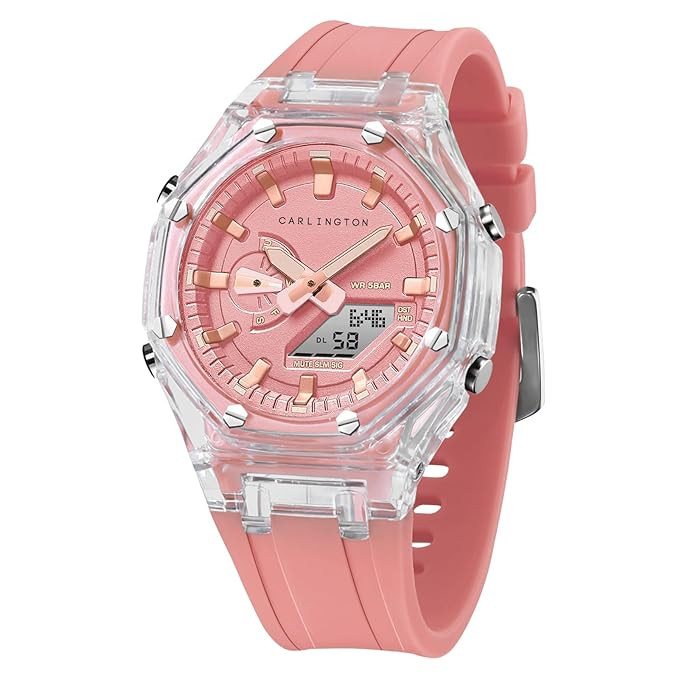 Carlington Velocity Series Analog-Digital Sports Watches for Women and Girls with Alarm, Stopwatch, Backlit Display, Dualtime, Silicone Rubber Strap, Water & Shock Resiatant - CT_8088