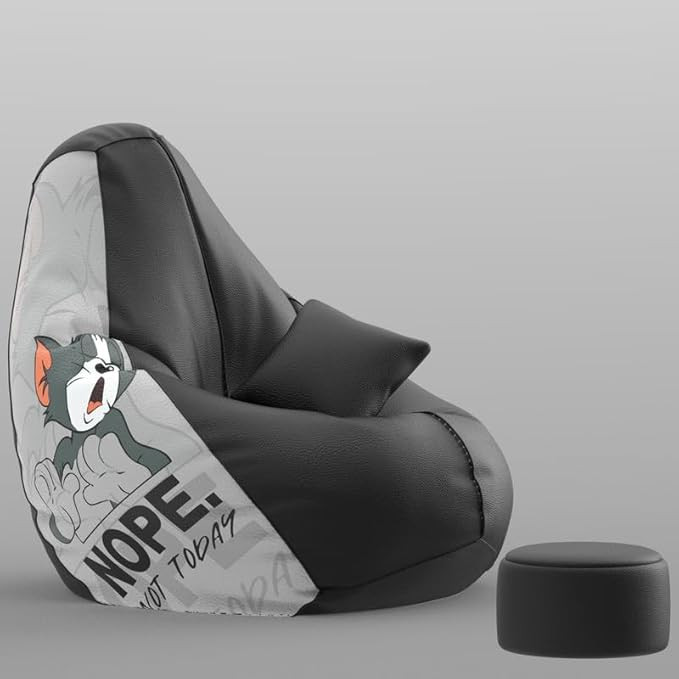Biggie Bean Bag XXXXL Bean Bean Bag with Beans Filled 4XL Vibeboost Premium Bean Bag with Free Cushion and Footrest - Official : Slackers? Lounge Combo (Matching Color : Regular, Not Today-Black)