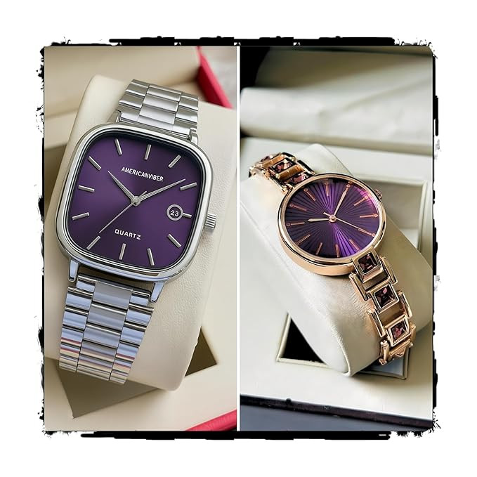AMERICANVIBER AVM031CCK Matching Purple Dial Couple Watches with Date Function - Combo Gift Offer Analog Watch - for Men & Women