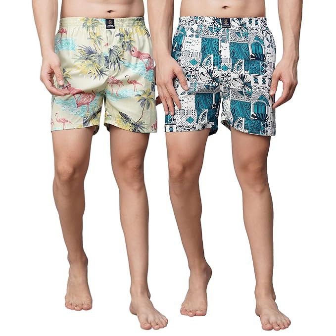 Urban Scottish Ultra-Comfortable Men's Boxer Pants (Pack of 2), 100% Cotton With Stylish Print, Soft & Stretchy Elastic Waist Band, Dynamic Movement & Hardwearing Stitching, Breathable Gentle Snug Fit