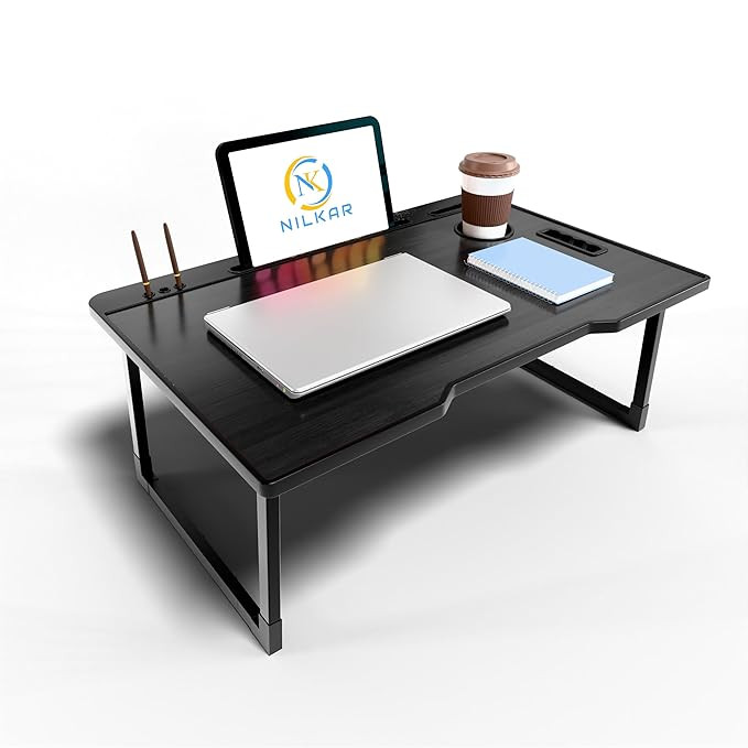 NILKAR Study Table Bed Table Premium Laptop Table/Foldable and Portable Wooden/Writing Desk for Office/Home/School (CTD BLACKS)