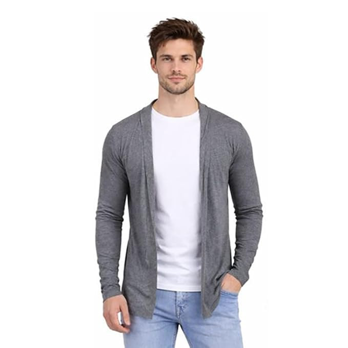DRAXSTAR Men Solid Open Front Cardigan Shrug | Full Sleeve Casual Slim Fit Winter Wear for Daily & Office Use