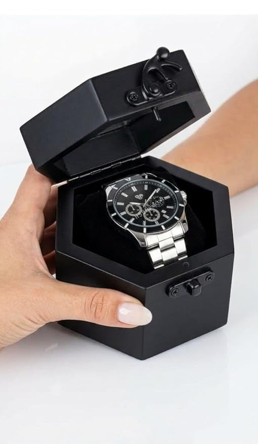 Single Slot Watch Box for Men – Dark black Travel Watch Case with Glass Lid | Luxury Organizer Holder | Men's Timepiece Display Box – Valentine’s Day Gift