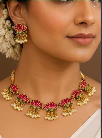 Jewellery Set For Women And Girls With 1 Necklace And 1 Pair of Earrings For Weddings, Occasions, Festive