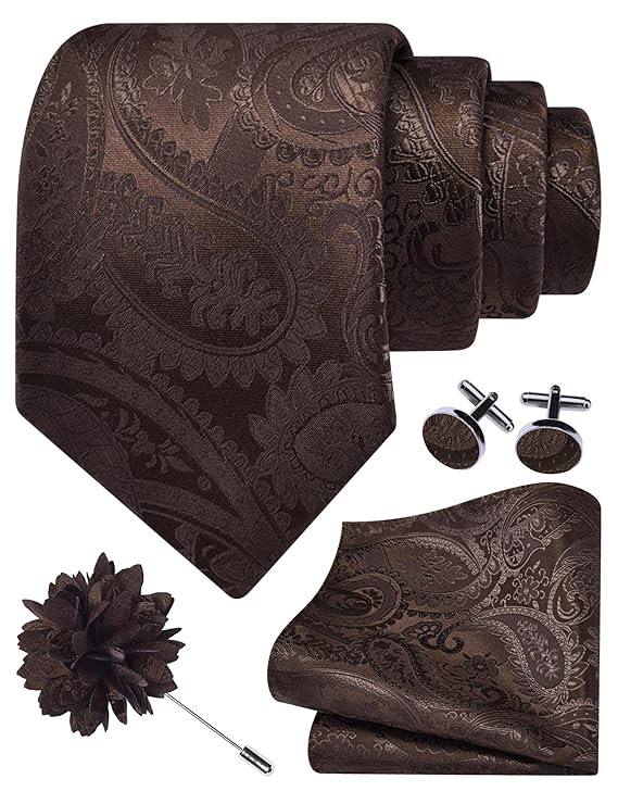 GUSLESON 3.15"(8cm) Paisley Tie for Men With Lapel Pin Necktie Hankerchief Cufflinks Set