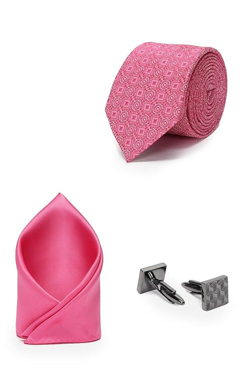 Van Heusen Men's Neck Tie Gift combo with Pocket Square and Cufflink