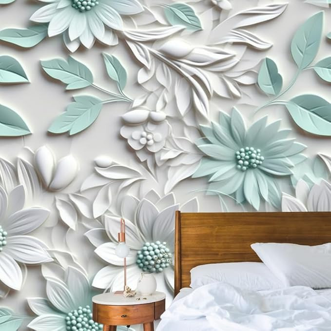 3D Embossed Floral Wall Sticker for Living Room | Waterproof Self Adhesive Large Wallpaper | Textured Leaf Design Removable Vinyl Sheet for Sofa Background & Home Décor (40x300 cm)