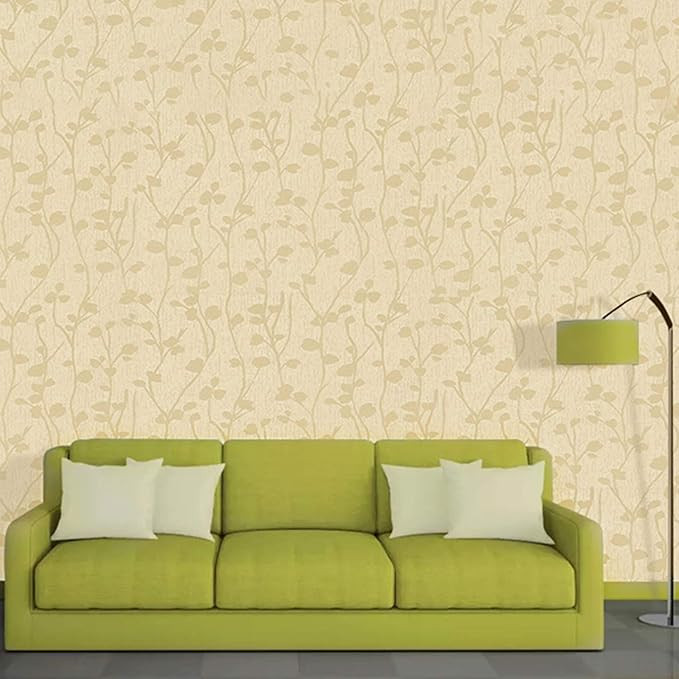 wolpin Wall Stickers Butterfly Leaves Wallpaper (45 x 300 CM, Beige) | Textured Self Adhesive PVC Decal for Hall Room Living Room Bedroom | DIY Peel and Stick Home Interior Decoration Roll