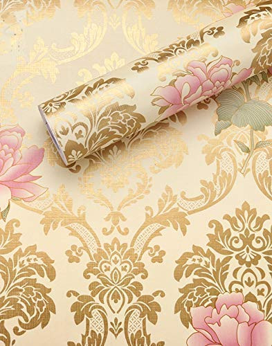 LC 200 X 45 CM Rose Gold Damask Self Adhesive Wallpaper for Living Room Bed Room Kitchen Peel and Stick Vinyl Wallpaper