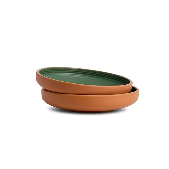 Shay Pasta Plate Set, 21cm, 2 Pieces, Klay Green | Matte Finish | Pasta Bowl | Deep Plate (Pasta Plate - Klay Green)