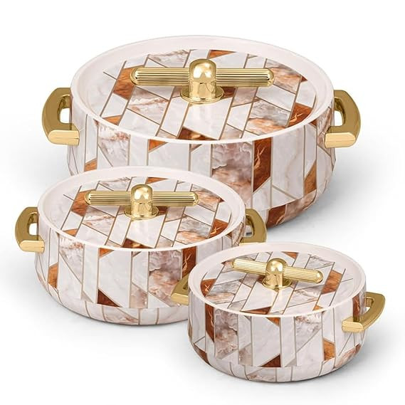 Selvel Elegance Royal Inner Steel Casserole Set of 3 (1700ml, 1200ml, 600ml)|BPA Free|Advanced P.U. Insulation|Keeps Food hot & Fresh Chapati, Roti, Biryani (Royal Ceramica White)