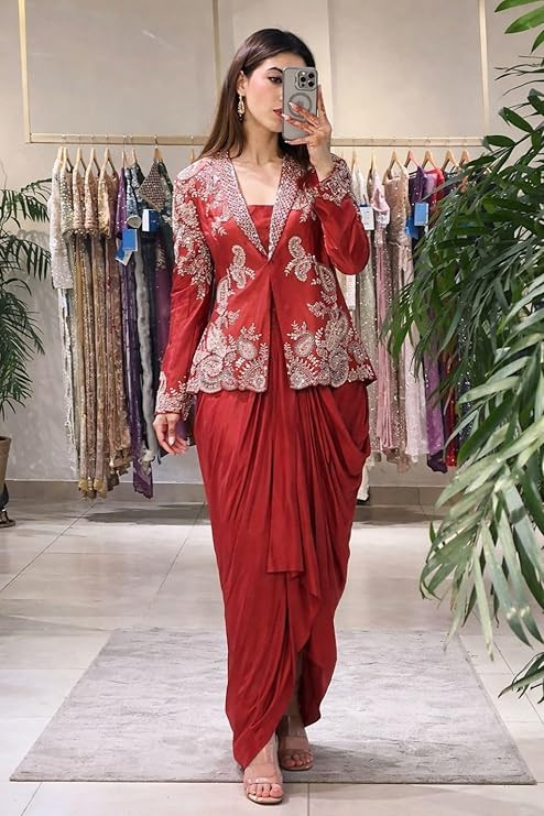 Lehenga Choli For Women's And Girls For Style Premium Rangoli Silk Fabric With Embroidery cording Work Koti wedding bollywood party girls wear dhoti indo western Maroon