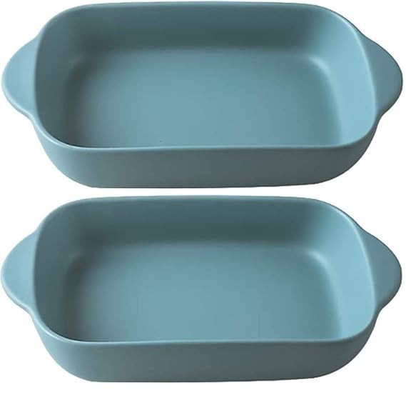 Porcelain Bakeware Set For Cooking 9 Inch Ceramic Baking Dish For Oven Individual Roasting Lasagna Pan Small Casserole Bakeware With Handle (Pack 2, Blue), 650Mls