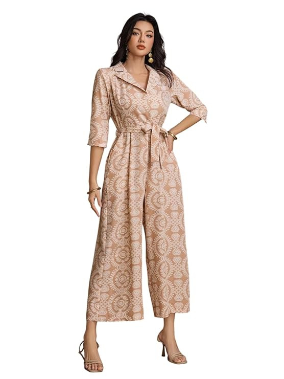 LITZO Dress for Women | Long Rayon Dress for Women's | Floral Wide Leg Long Jumpsuit with Pockets | Regular Jumpsuit for Women (134-136)