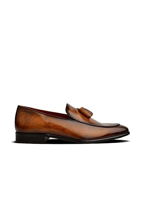 Language Men's Chan Loafer Shoe | Luxury Leather Loafer Shoes for Men Business/Causal | Exquisite Craftsmanship Hand Painted Luxury Genuine Calf Leather Tassel Men's Loafers