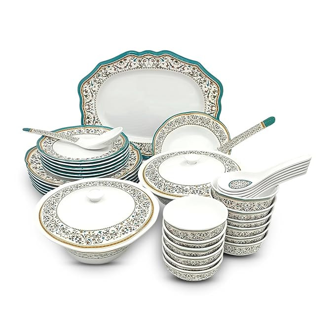 SUPERWARE | Food Grade Melamine |Floral Dinner Set - Azure (38 pcs.) | Dinnerware, Tableware, Stain Free, Glazed