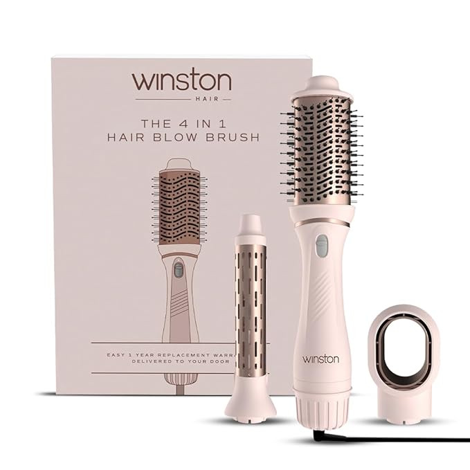 WINSTON 4 in 1 Hair Styling Blow Brush Pink – Blow Dryer, Curling Iron, & Volumizing Brush with Adjustable Heat Versatile Hair Tool - 1 Year Warranty (Pink)