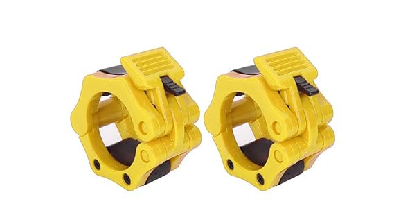 Protoner Fitness Olympic Rod Lock Barbell Clamp Collar Quick Release Pair of Locking Weight Clips Fit 2 Inch Barbell Lock for Workout, Weightlifting, Fitness & Strength Training, 1 Pair (Yellow)