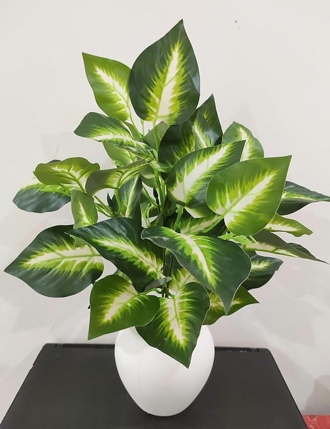 Natural Looking Artificial Money Plant/Tree with Pot | Ornamental Plant for Interior Decor | Home/Shop/Office Décor (Green-White)