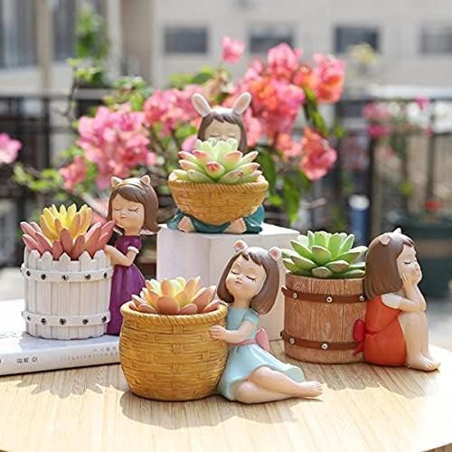 JOY LAND Handmade Resin Planter Combo Pack of 2 Dreaming Yellow Design, Girl Thinking Girl, Succulent Pot Home & Garden Decor, Standard (Pack of 4 Girls Multi)